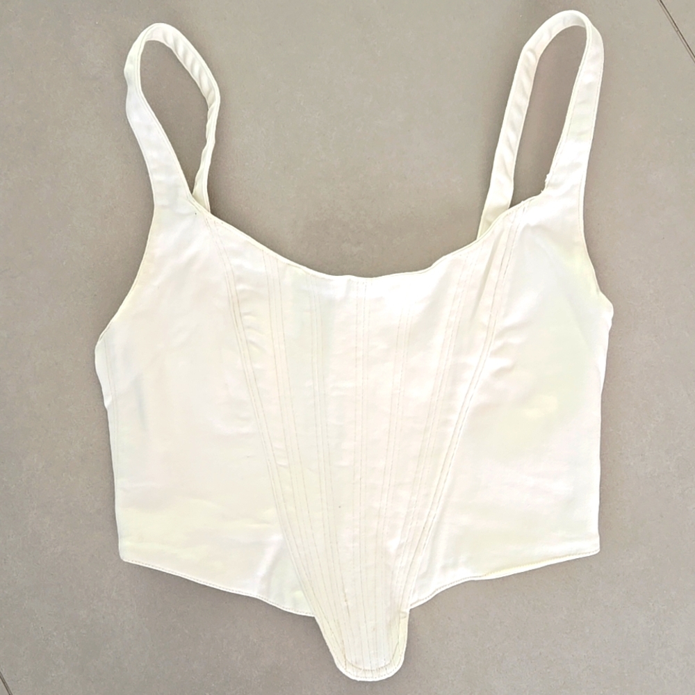 Zara White Denim Women's Corset Crop Top Size S - Picture 3 of 6